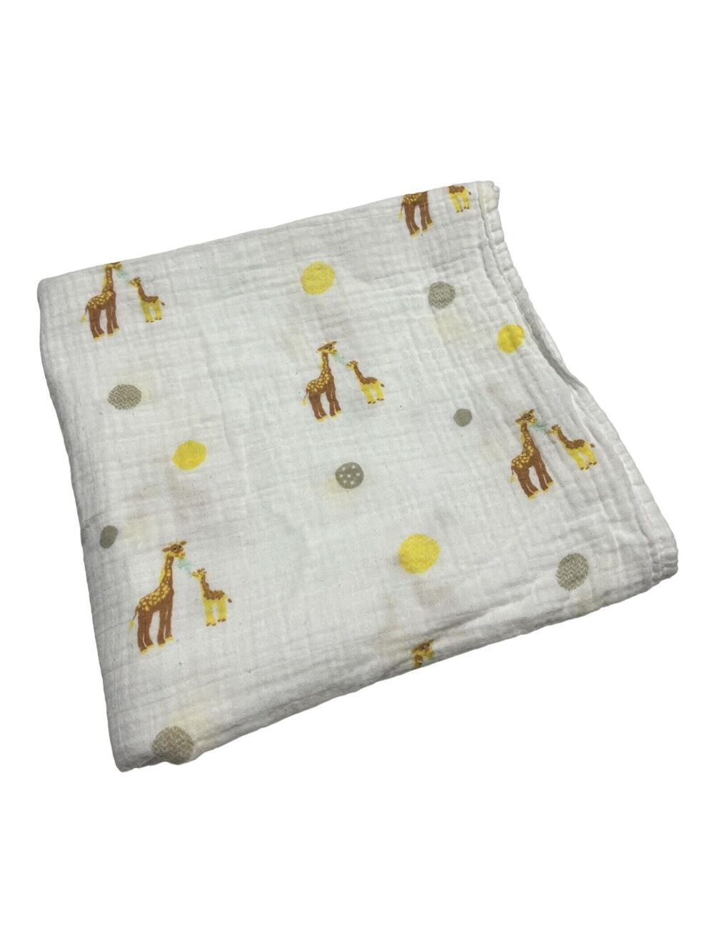 Bear Hugs Giraffe Polka Dot Muslin Swaddle Baby Blanket Yellow Gray Mommy & Me